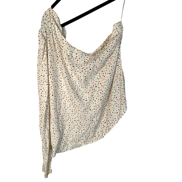 Reformation L Francine One Sleeve Polka Dot Top Puff Shoulder Blouse Cream White - Picture 5 of 9